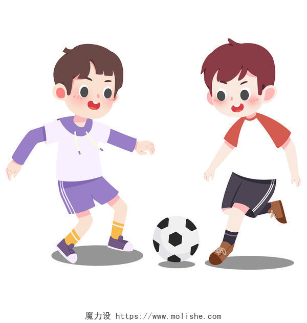两个卡通小男孩人物开心的在踢足球踢足球元素